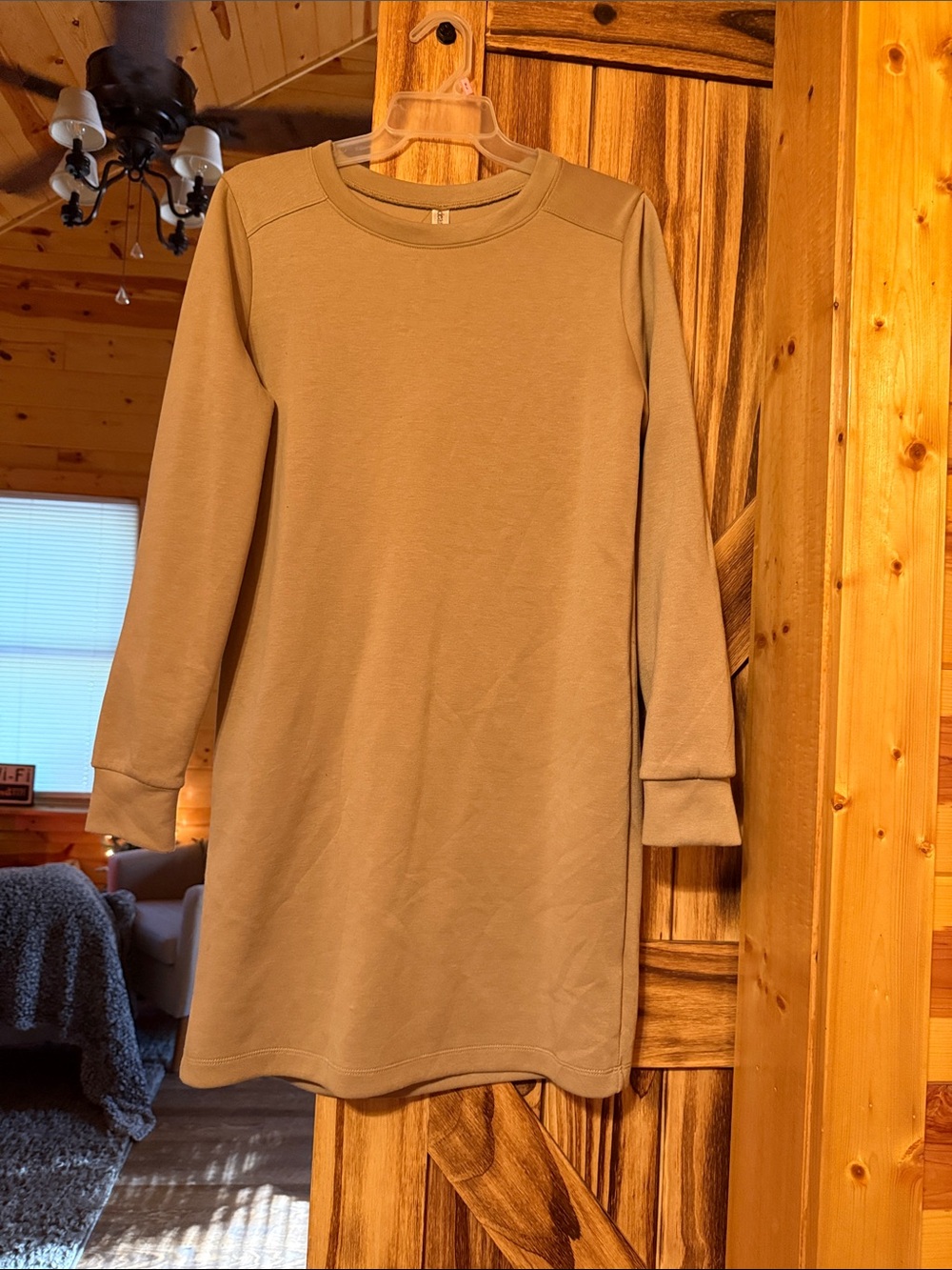Taupe Long-Sleeve Midi Sweatshirt Dress